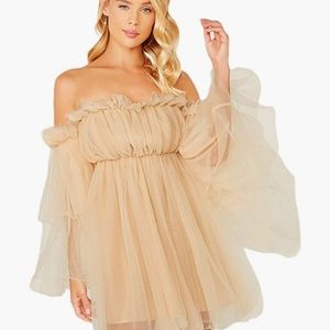 Off shoulder long sleeve boho mini dress.